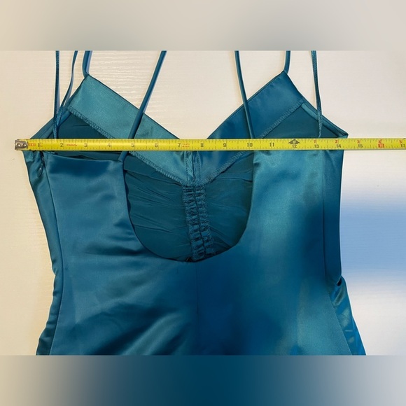 Jason Wu Teal Turquoise Satin Tie Strap low black slip midi dress ruched XS - Picture 13 of 14